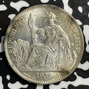 1936-A French Indo-China 50 Cents Lot#E2560 Silver! High Grade! Beautiful!