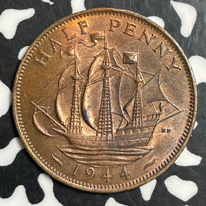1944 Great Britain 1/2 Penny Half Penny Lot#T2942 High Grade! Beautiful!