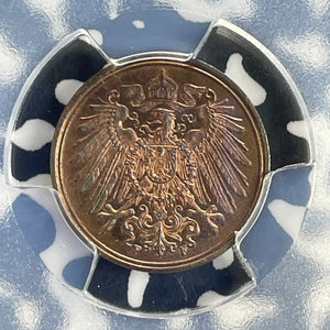 1911-F Germany 1 Pfennig PCGS PR64RB Lot#G1085 Proof! Choice UNC! Scarce!