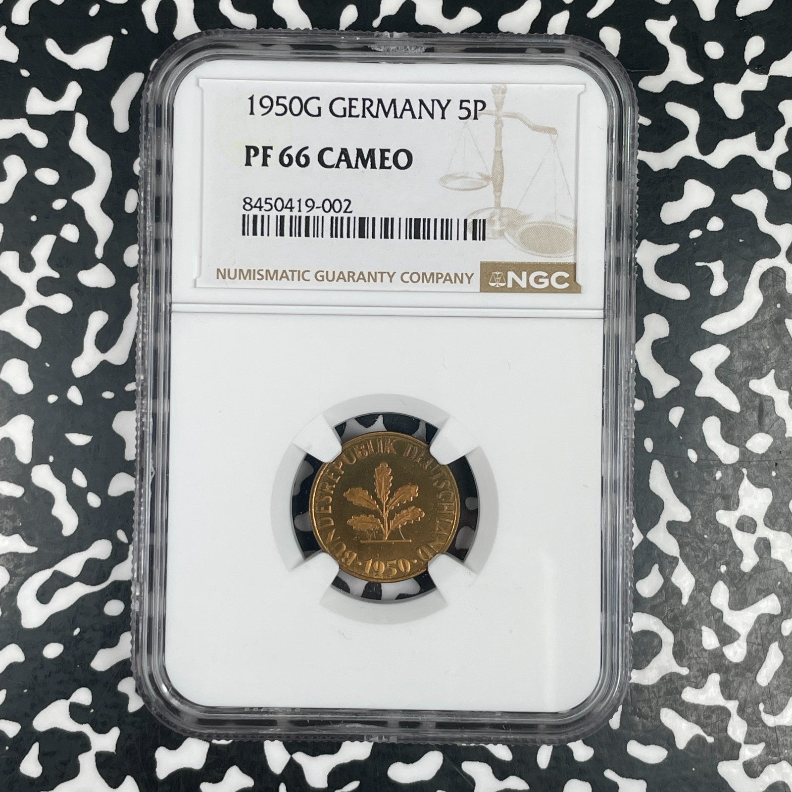 1950-G West Germany 5 Pfennig NGC PR66 Cameo Lot#G3735 Proof! Gem BU!
