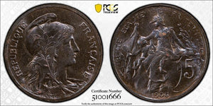 1906 France 5 Centimes PCGS MS64BN Lot#G9837 Choice UNC! Gad-165, F-119