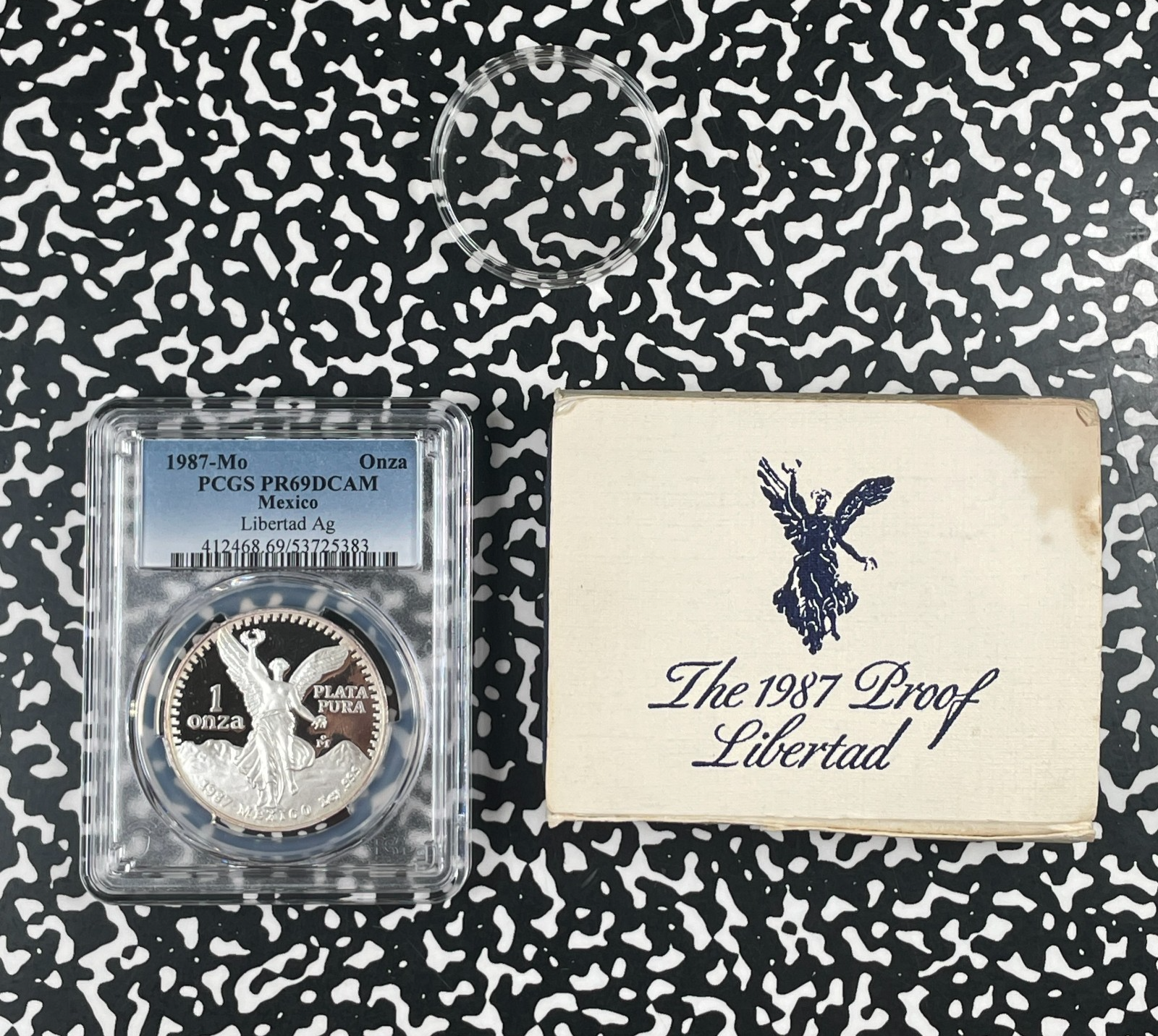1987-Mo Mexico 1 Onza Libertad PCGS PR69 DCAM Lot#B3484 Silver! Proof! With Case