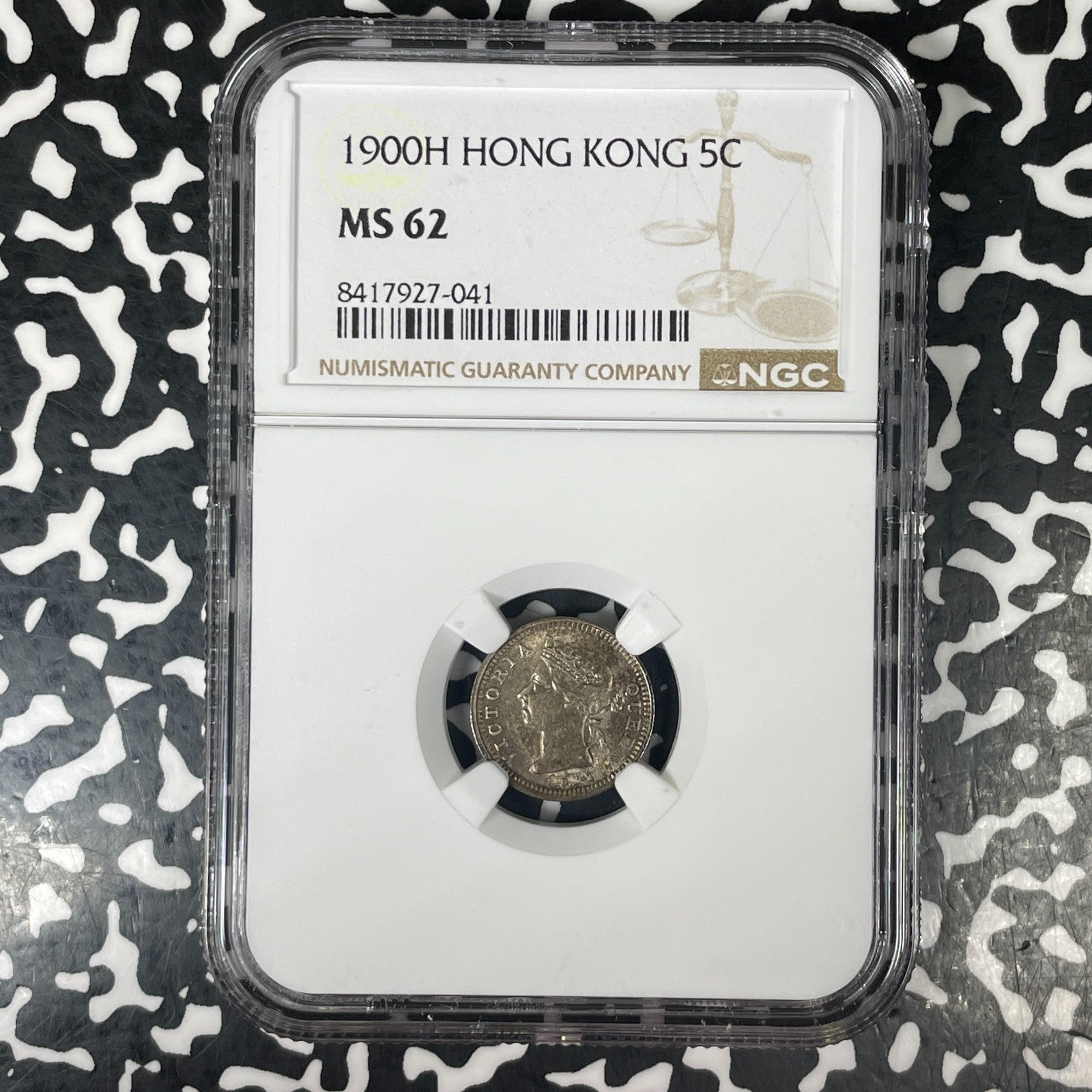 1900-H Hong Kong 5 Cents NGC MS62 Lot#G1553 Silver! Nice UNC!