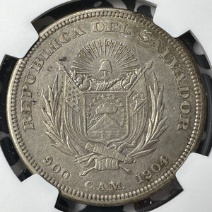 1904-CAM El Salvador Columbus 1 Peso NGC XF45 Lot#G8882 Large Silver!