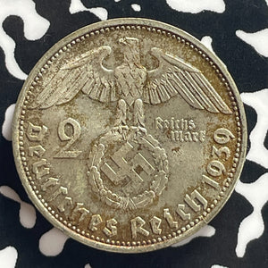 1939-D Germany 2 Mark Lot#T7787 Silver! High Grade! Beautiful Toning!