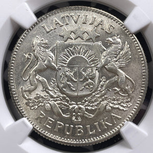 1925 Latvia 2 Lati NGC MS62 Lot#G9132 Silver! Nice UNC!