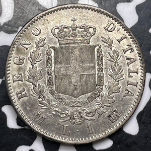 1863-M Italy 1 Lira Lot#JM8804 Silver! Nice! KM#5a.1