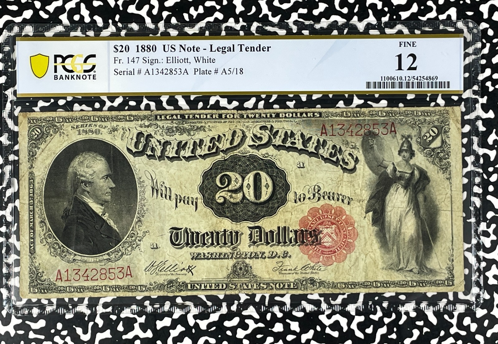 1880 U.S. $20 Dollars Banknote PCGS F12 Lot#B3182 Fr.-147