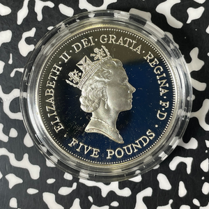 1990 G.B. Queen Mother 90th £5 Pounds Lot#B2540 Silver! Proof! W/ Box & C.O.A.