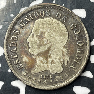 1876 Colombia Medellin 20 Centavos Lot#JM8675 Silver! Scarce!