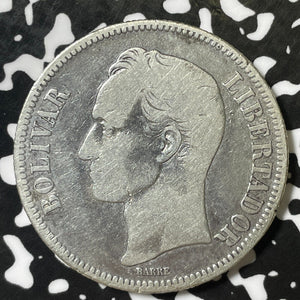 1886 Venezuela 5 Bolivares Lot#E4865 Large Silver Coin!