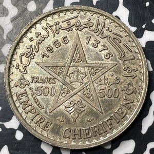 1956 Morocco 500 Francs Lot#JM8609 Large Silver! High Grade! Beautiful!