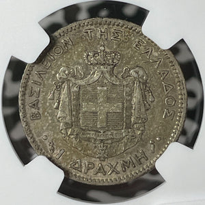 1883-A Greece 1 Drachma NGC XF45 Lot#G173 Silver! Scarce!