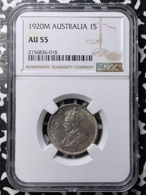 1920-M Australia 1 Shilling NGC AU55 Lot#G8535 Silver! Key Date!