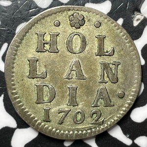 1702 Netherlands Holland 1 Duit Lot#JM6937 Silver! KM#80a