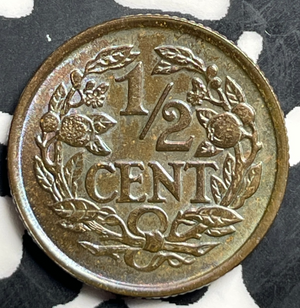 1937 Netherlands 1/2 Cent Half Cent Lot#T9368 High Grade! Beautiful Toning!