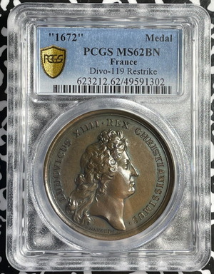 "1672" France Academy Restrike Medal PCGS MS62BN Lot#GV7756 Nice UNC! Divo-119