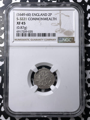 (1649-60) G.B. Commonwealth 2 Pence NGC XF45 Lot#G9597 Silver! S-3221