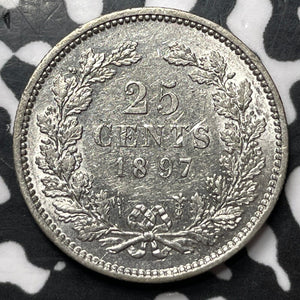 1897 Netherlands 25 Cents Lot#JM7579 Silver! Nice!