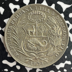1934 Peru 1 Sol Lot#C0985 Large Silver! Nice!