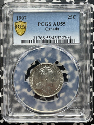 1907 Canada 25 Cents PCGS AU55 Lot#G8708 Silver!