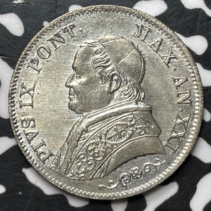 1866-R Papal States 1 Lira Lot#JM7587 Silver! High Grade! Beautiful!