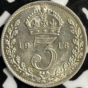 1916 Great Britain 3 Pence Threepence Lot#D8912 Silver! High Grade! Beautiful!