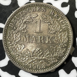 1908-D Germany 1 Mark Lot#E4754 Silver! High Grade! Beautiful!