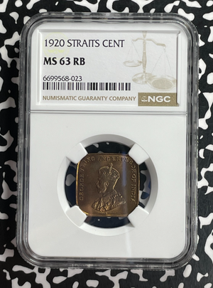 1920 Straits Settlements 1 Cent NGC MS63RB Lot#G748 Choice UNC!