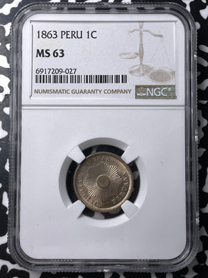 1863 Peru 1 Centavo NGC MS63 Lot#G9590 Choice UNC!