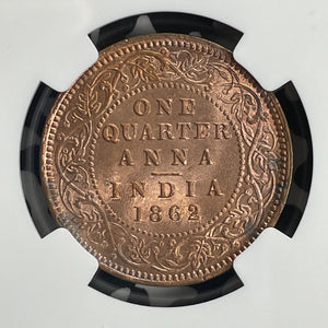1862-(C) India 1/4 Anna NGC MS62RB Lot#G844 Nice UNC!