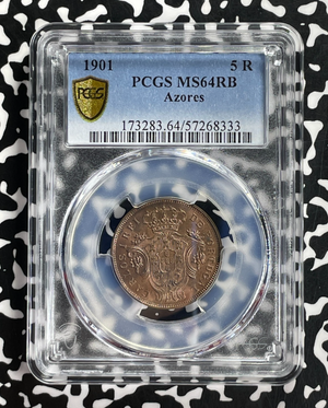 1901 Azores 5 Reis PCGS MS64RB Lot#G756 Choice UNC!
