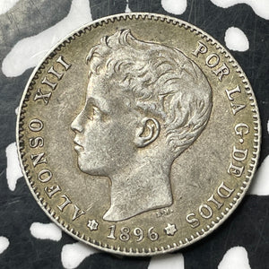 1896 Spain 1 Peseta Lot#T2209 Silver! Nice!