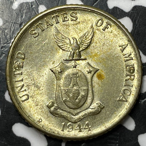 1944-D U.S. Philippines 20 Centavos Lot#D7630 Silver! High Grade! Beautiful!