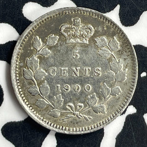1900 Canada 5 Cents Lot#JM9643 Silver! Round '0', Nice Details, Old Cleaning