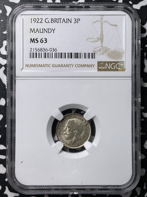 1922 G.B. Maundy 3 Pence Threepence NGC MS63 Lot#G8513 Silver! Choice UNC!