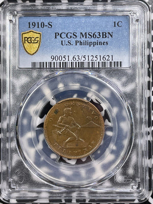 1910-S U.S. Philippines 1 Centavo PCGS MS63BN Lot#G9208 Choice UNC!