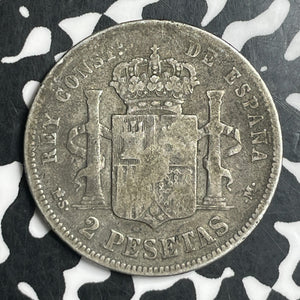 1882 Spain 2 Pesetas Lot#T6720 Silver!