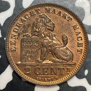 1911 Belgium 2 Centimes Lot#T2479 High Grade! Beautiful!