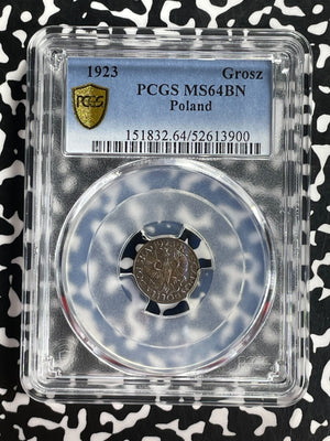 1923 Poland 1 Grosz PCGS MS64BN Lot#G899 Choice UNC! Beautiful Toning!
