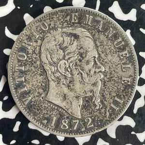 1872-M Italy 5 Lire Lot#T8341 Large Silver Coin!