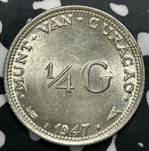 1947 Curacao 1/4 Gulden Lot#C0345 Silver! High Grade! Beautiful!