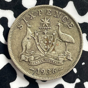 1936 Australia 6 Pence Sixpence Lot#C0793 Silver!