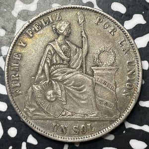 1872-YJ Peru 1 Sol Lot#JM8589 Large Silver! Nice!