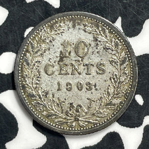 1903 Netherlands 10 Cents Lot#C0543 Silver!