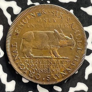 (c.1830) G.B. Sir Samuel Hannay 1/2 Penny Token Lot#JM0161 Nice! Rhinoceros