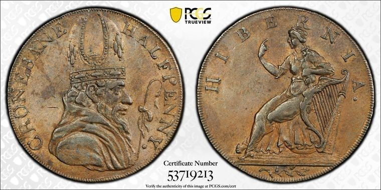 (c.1790) Ireland Wicklow Cronebane 1/2 Penny Conder Token PCGS AU58 Lot#G3659