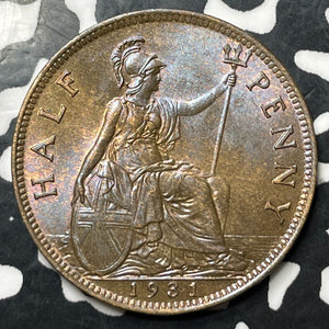 1931 Great Britain 1/2 Penny Half Penny Lot#E7142 High Grade! Beautiful!