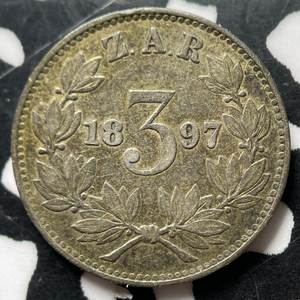 1897 South Africa 3 Pence Threepence Lot#MK187 Silver!