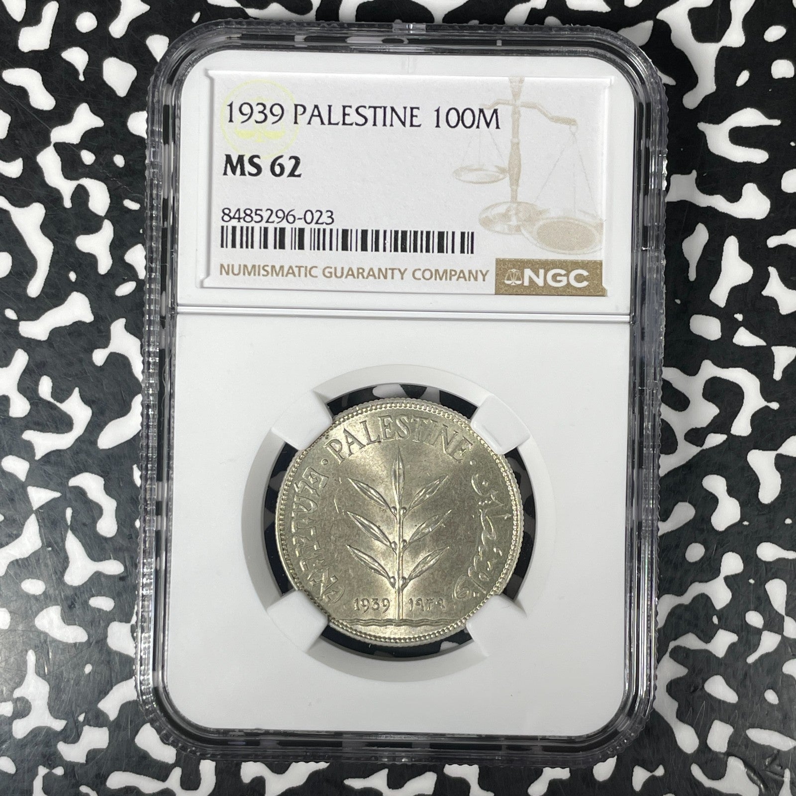 1939 Palestine 100 Mils NGC MS62 Lot#G1394 Silver! Nice UNC!